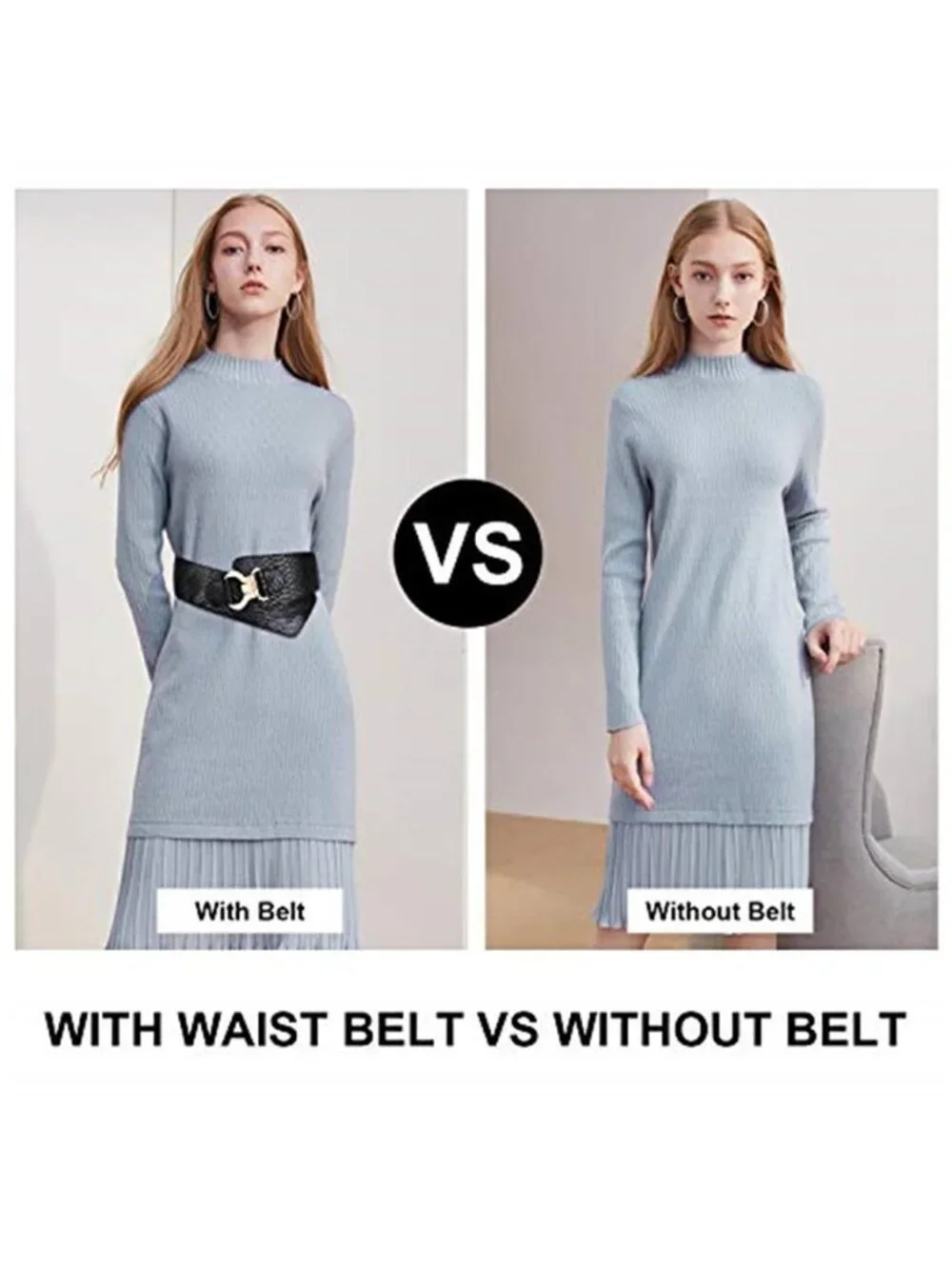 Women's Fashion Vintage Wide Elastic Stretch Waist Belt with Gold Buckle
